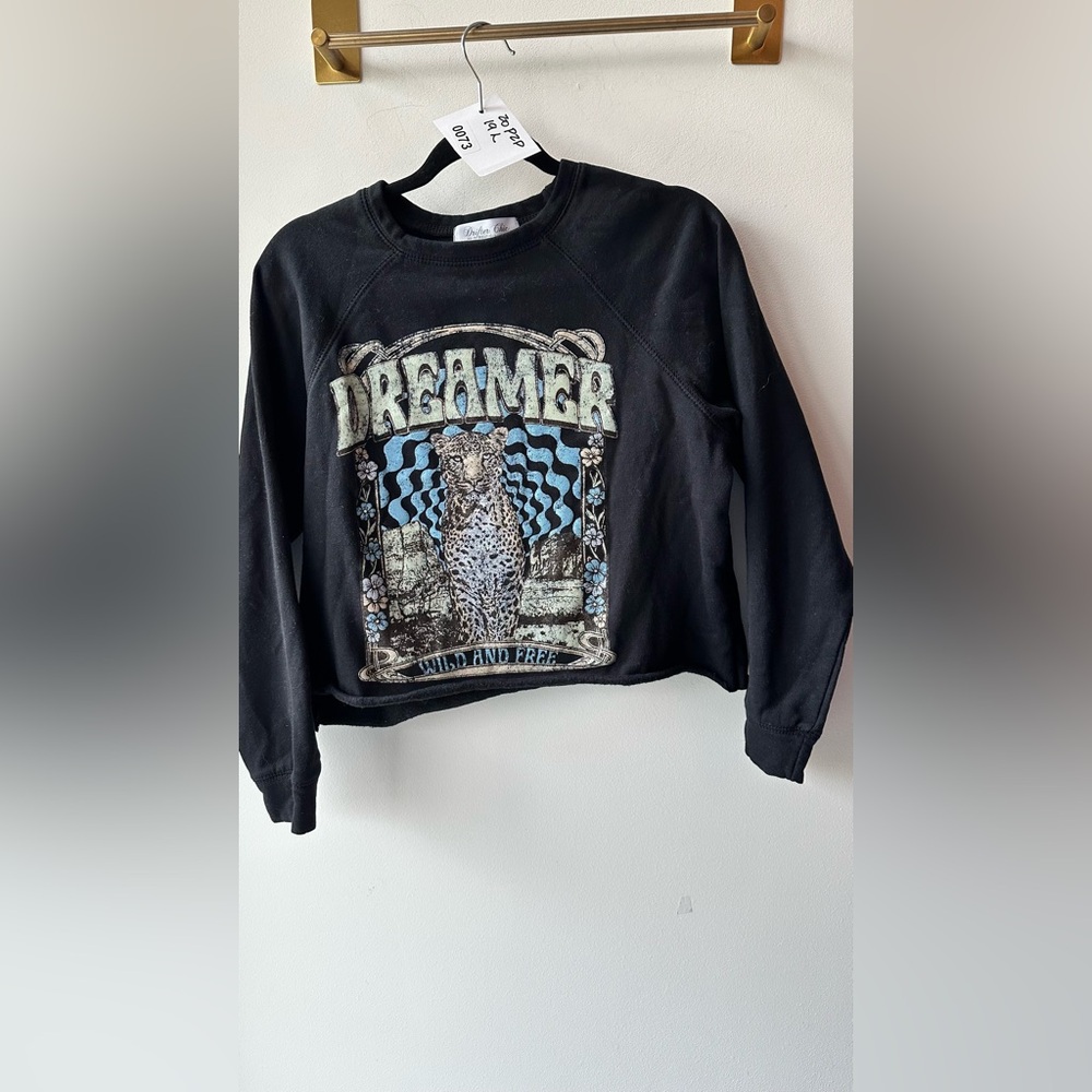 Cropped Dreamer Graphic Sweatshirt, Black, Size S | 0073